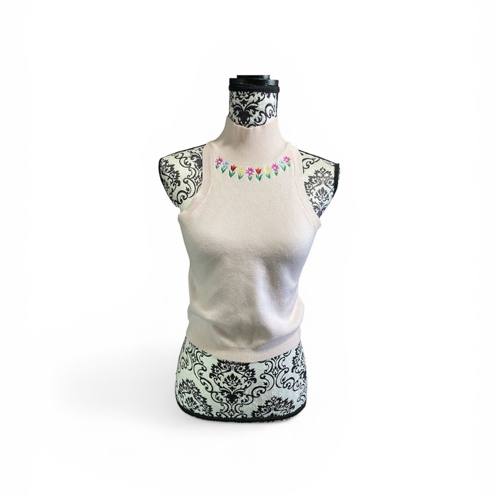 Liquorish Blush Pink Mock-neck Embroidered Sleeveless Tank Top Size 8 NWT